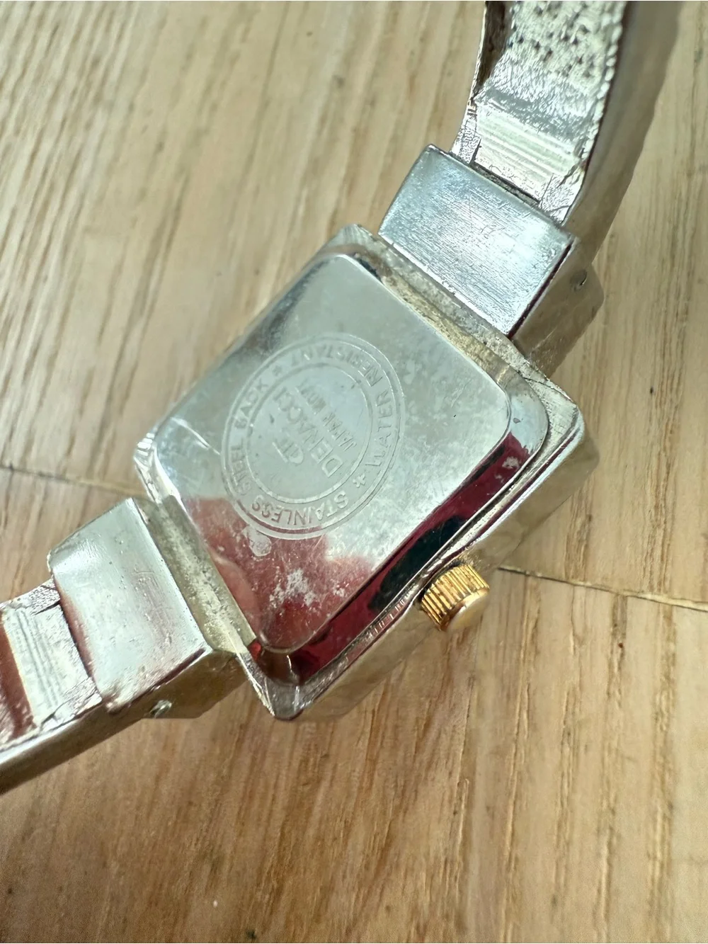 Denacci ladies square two toned cuff bracelet watch NEW BATTERY